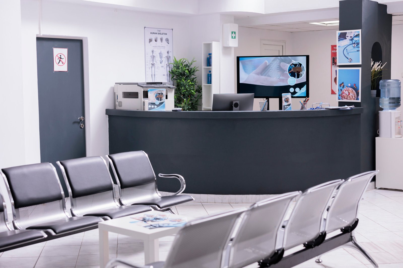 Clinical reception with waiting room in lobby