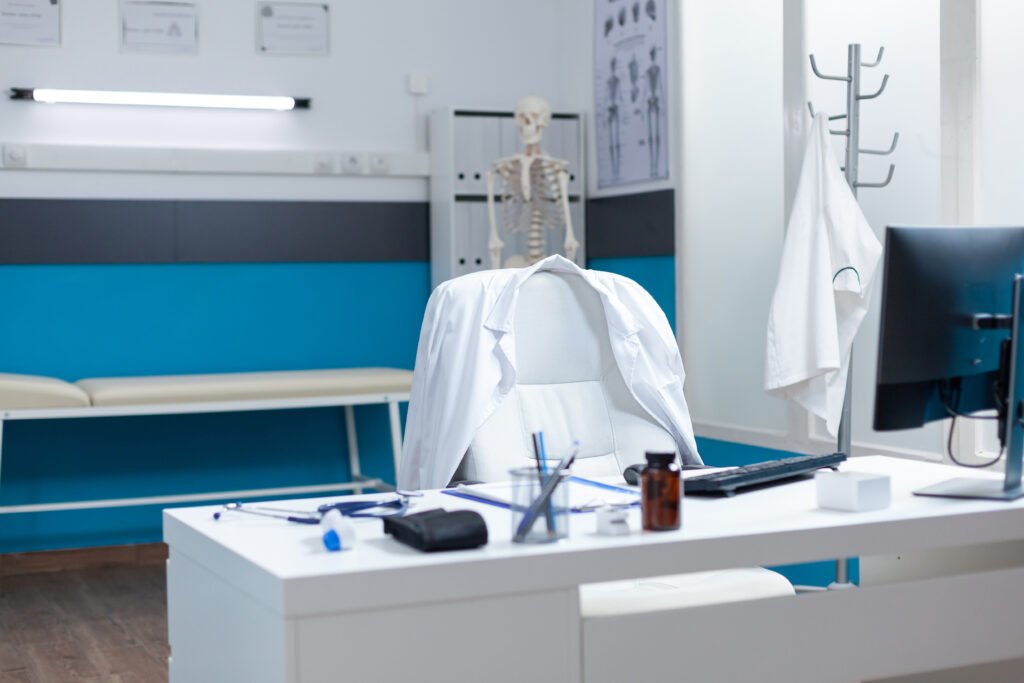 Empty modern medical office having disease documents